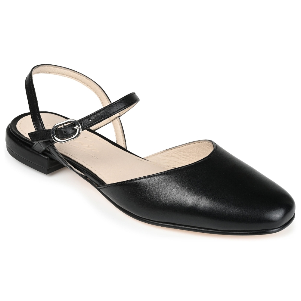 Journee Collection Black Leather Slingback Flats